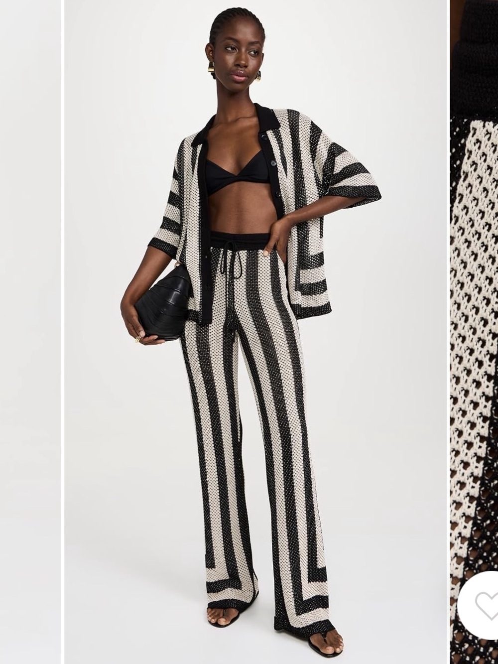 Knit Top and Wide-Leg Stripe Pants - Black & Cream